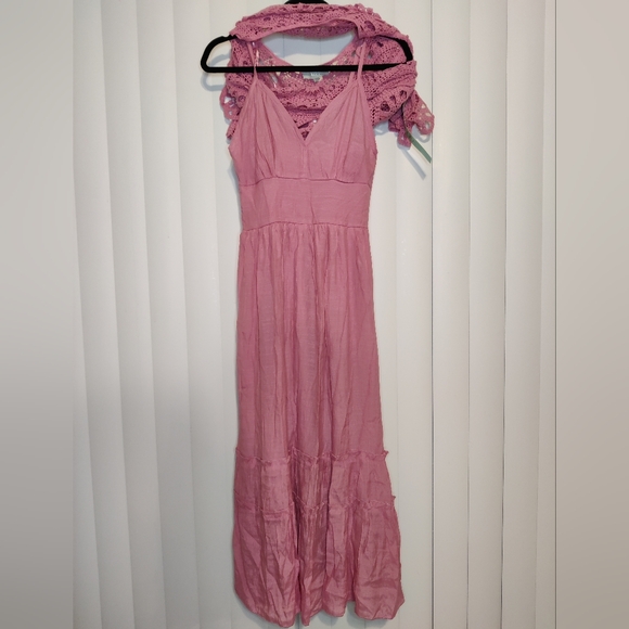 NWT J Gee Dusty mauve maxi dress with crochet top size ps - Picture 2 of 4